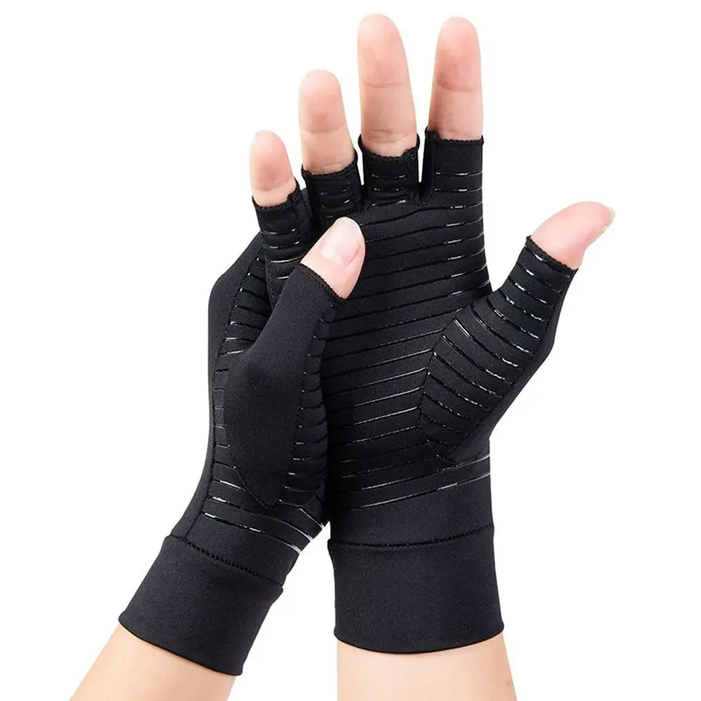 2 Black Half-finger Compression Gloves Male Female Arthritis Rehabilitation Gloves Compression Rheumatoid Gloves Compressio C3V7