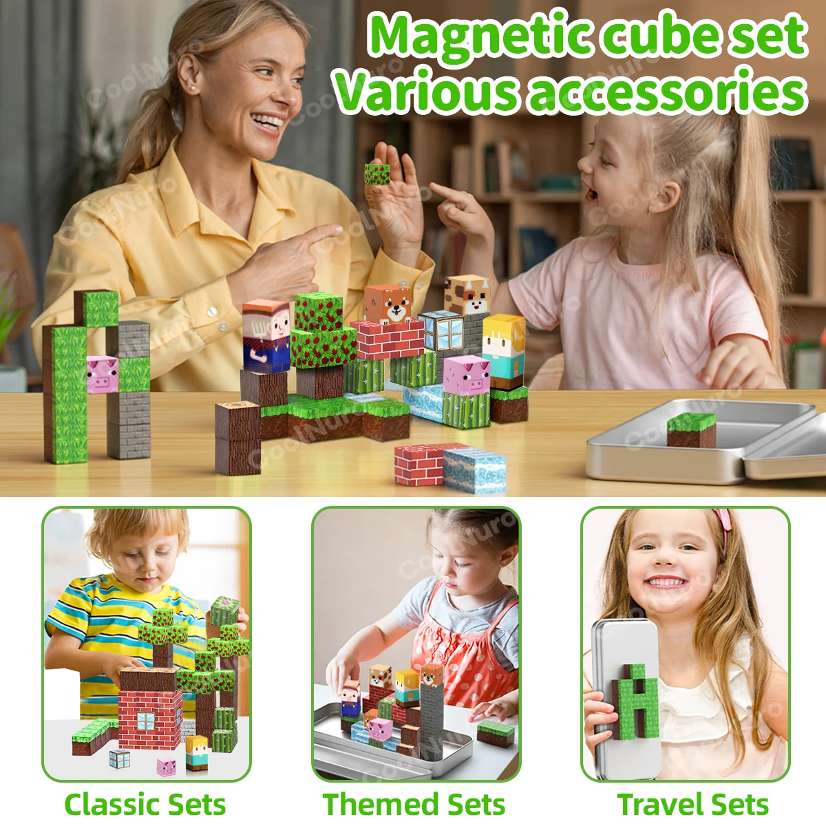 Magnetic Building Blocks Mine World Magnet Cubes Stacking Set for Boy Girl Kid Age 3+ DIY Model Children STEM Sensory Toys Gift