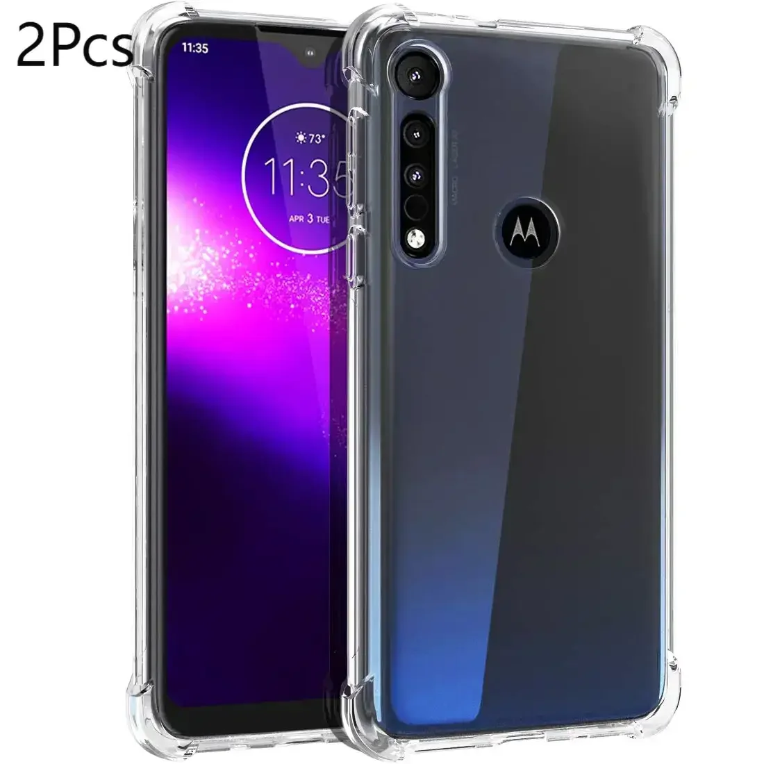 2pcs Case for Motorola Moto One Macro Luxury Soft Silicone Premium Shockproof Slim Transparent TPU Back Cover on Moto G8 Play