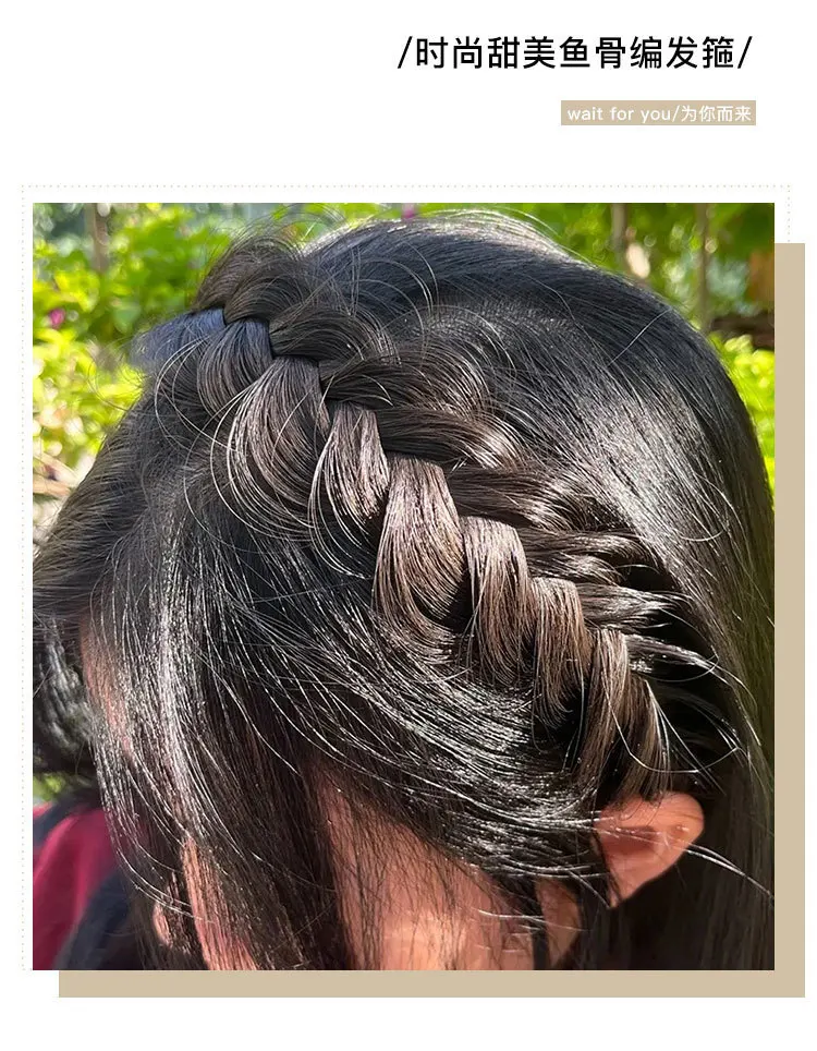 AOSIWIG Synthetisches Damenhaar, breite Fischgräten-Zöpfe, rutschfestes Stirnband, handgefertigt, Retro-Stirnband, Styling-Kopfbedeckung, Zubehör – Detail 12