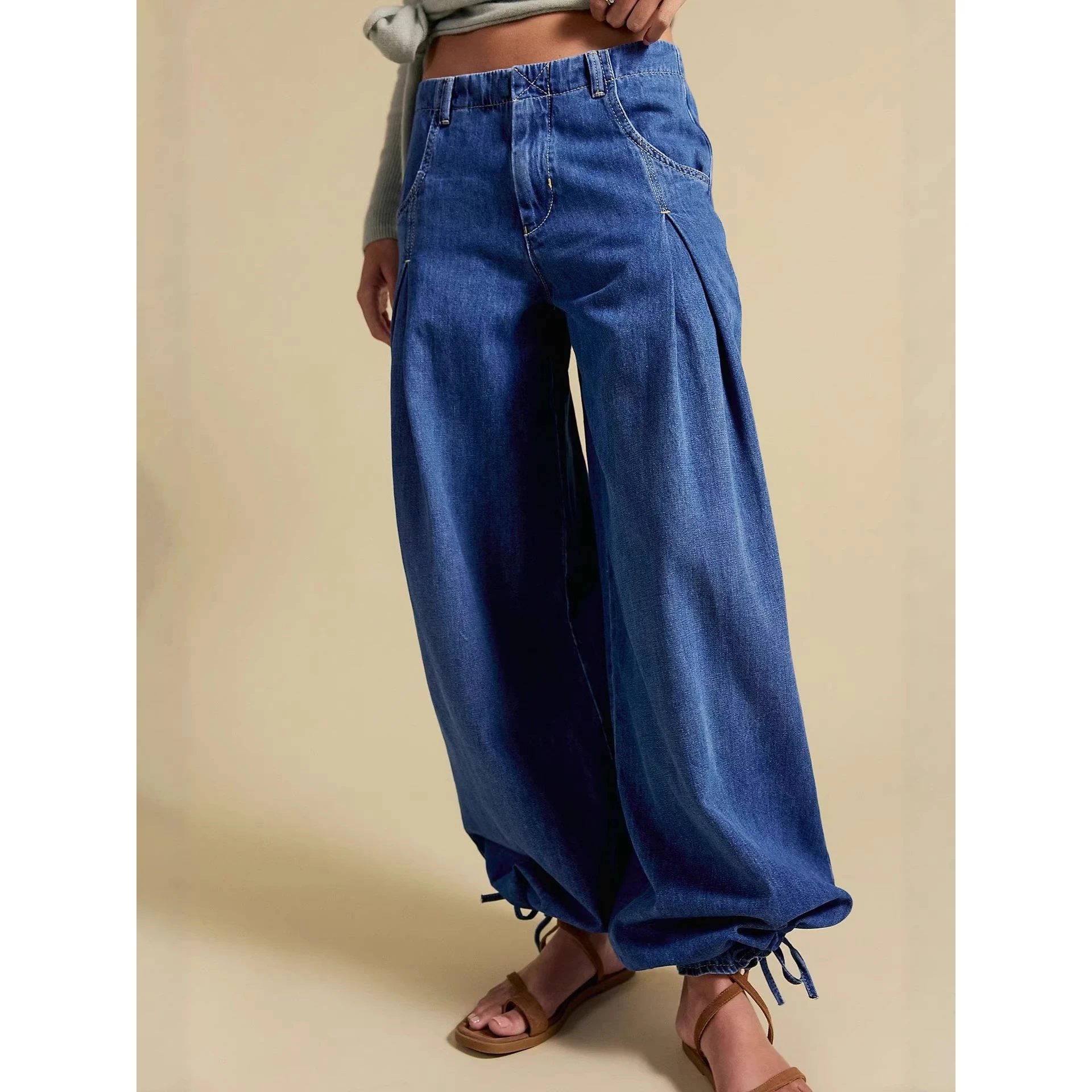 Casual Loose Women's Jeans Mid-Waist No Stretch Spring 2026 Simple Commute Style Loose Fit Teenage Youth Denim Fabric