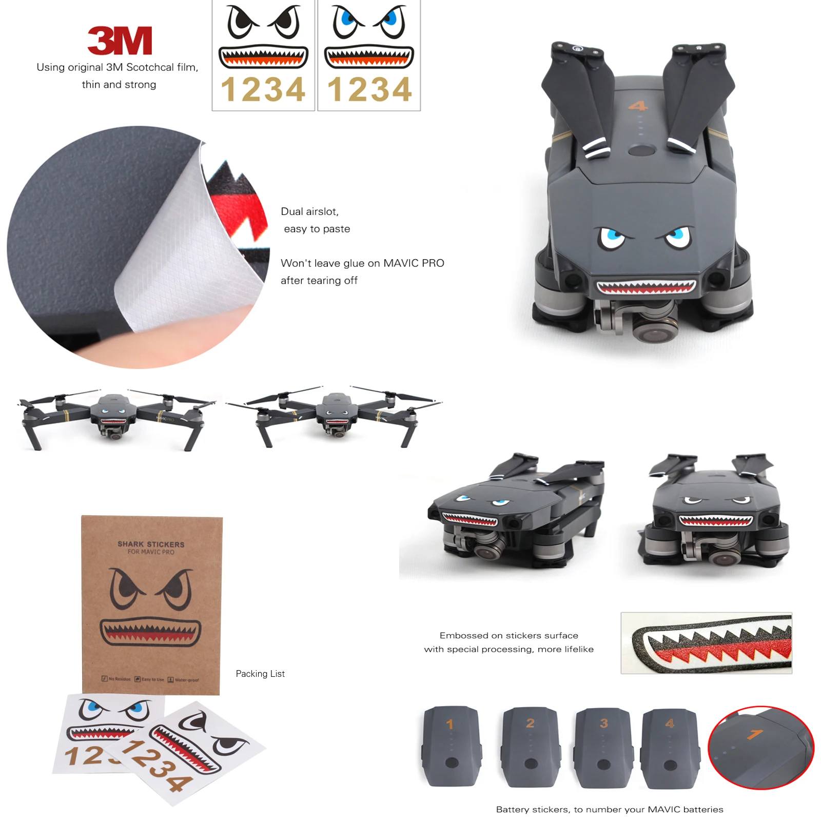 Sunnylife Shark Sticker For DJI Neo/Mini 3/SE Battery Body Sticker Adhesive Art Decals for DJI Mavic 3/Air 2S/Mini 2 Accessories