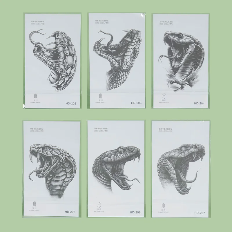 ملصقات وشم مؤقتة مقاومة للماء على شكل ثعبان شرسة وحشية، مقاومة للماء تدوم طويلاً لمدة أسبوعين، للذراع والساق والرقبة. #5