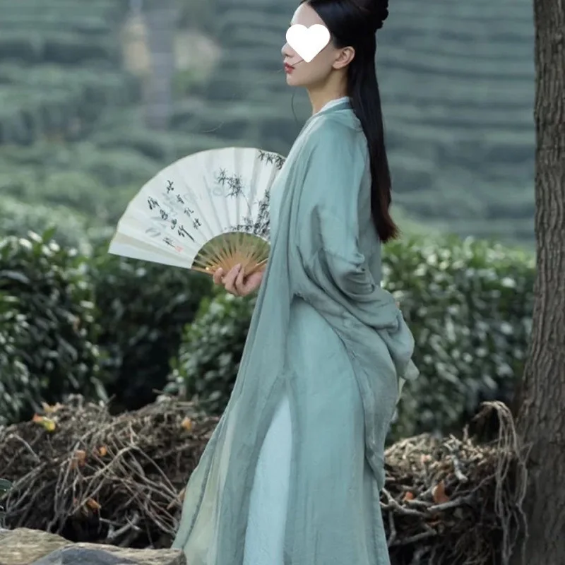 4点セット 中国漢服 清平風 薄手 漢服 レディース 新古代風 カーディガン リーシアンスカート 魏晋風 ミントグリーン 漢服