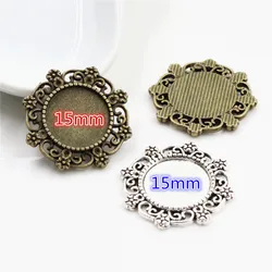 10pcs 15mm Inner Size Antique Bronze And Silver Plated Flower Style Cabochon Base Cameo Setting Charms Pendant