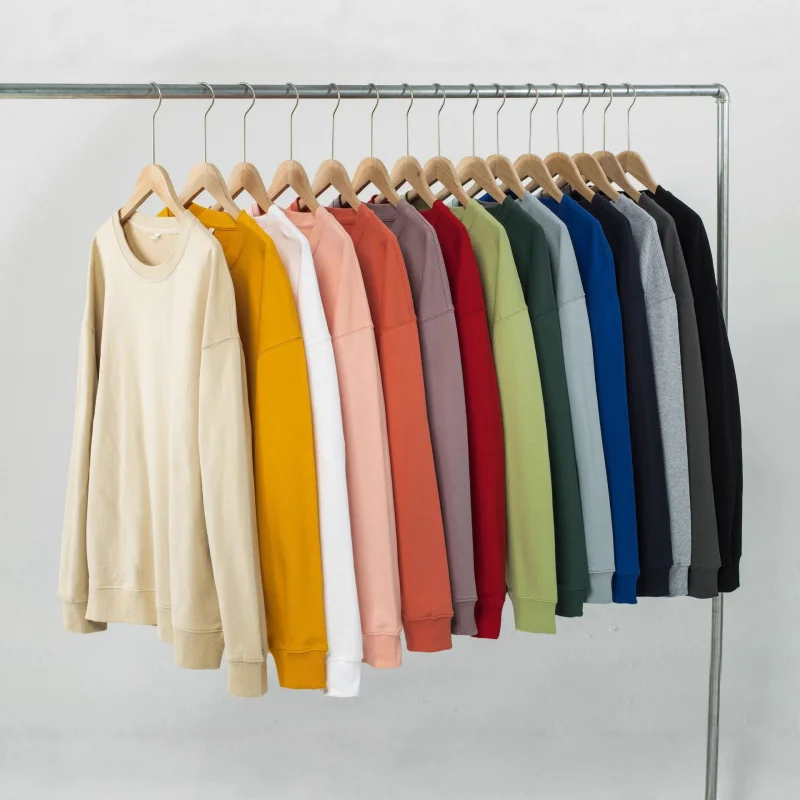

350G Combed Cotton Cotton Crew Neck Sweatshirt Autumn Winter Trendy Drop Shoulder Base Long Sleeve Sweatshirt Custom