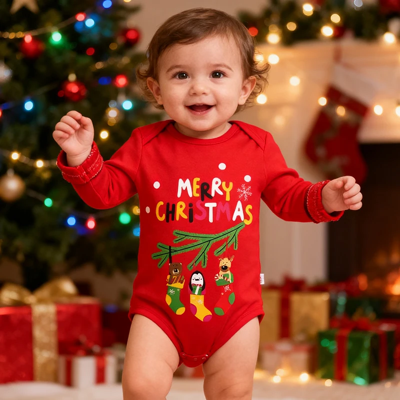 2025 New Christmas Clothes 0-24M Infant Boys Girls Romper Cotton Cartoon Print Newborn Boys Girls Bodysuits New Year Clothing
