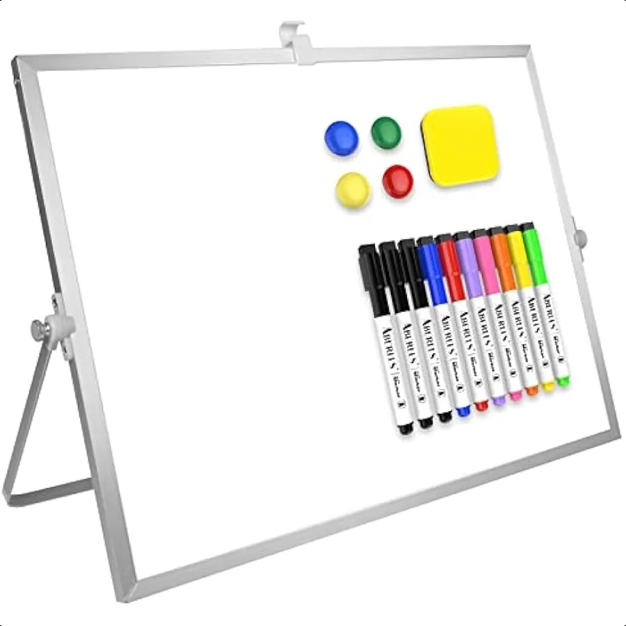 

Dry Erase White Board 16inX12in Large Magnetic Desktop Whiteboard with Stand 10 Markers 4 Magnets 1 Eraser Portable DoubleSided