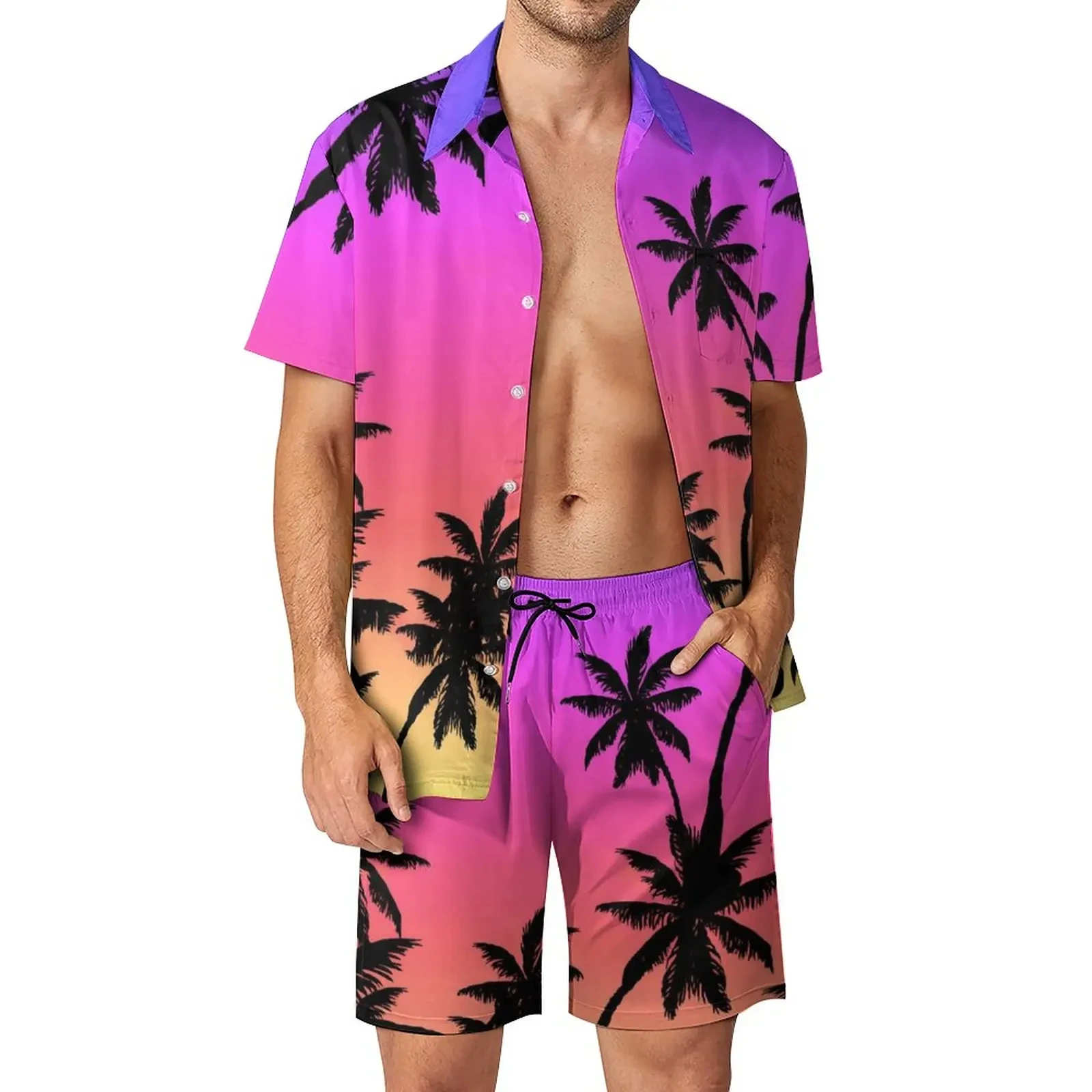 Summer Clothing Palm Trees Shirt Sets 3D Printed Men Casual Fashion Short Sleeves Shirts Oversized Beach Shorts Hawaiian Sets