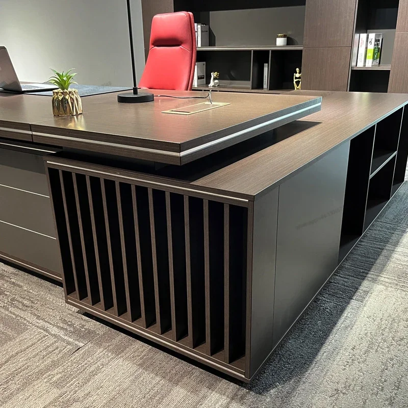 

Stylish and minimalist CEO boss desk, large class desk, single person with side cabinet, Chairman Manager supervisor desk