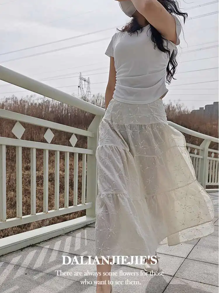 

Transparent High Slit Long Half Length Skirt Slimming Skirt School Girl Uniform Fashion Sexy Women Long Skirts VD1N