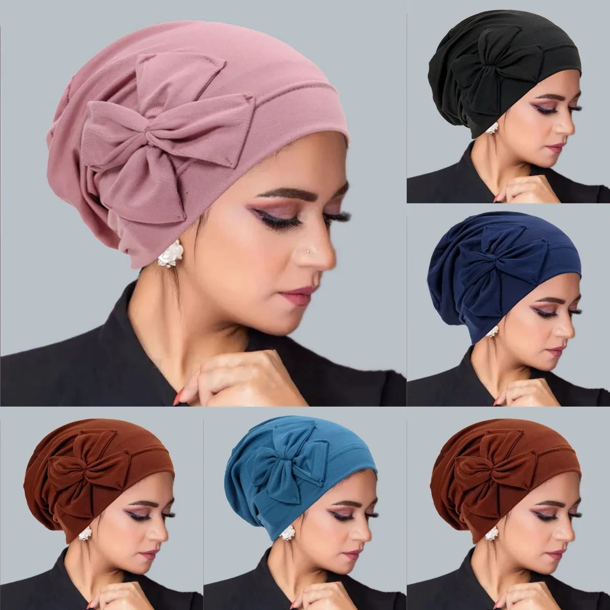 

New Muslim Women Inner Hijab Hat Bowknot Turban Indian Bonnet Headscarf Beanies Hair Loss Head Wrap Chemo Cap Turbante Mujer