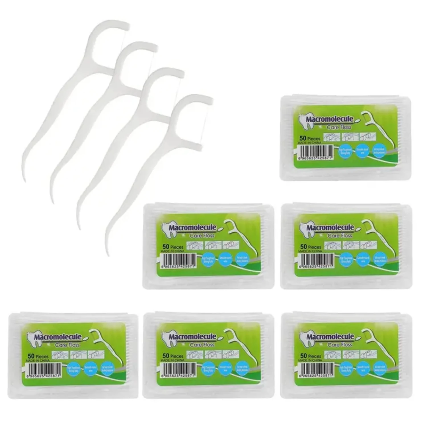 Portable Dental Care Kit with 300 High-Durability Floss Picks for Teeth Cleaning, Travel-Friendly Case Included - 6 Pack Essenti