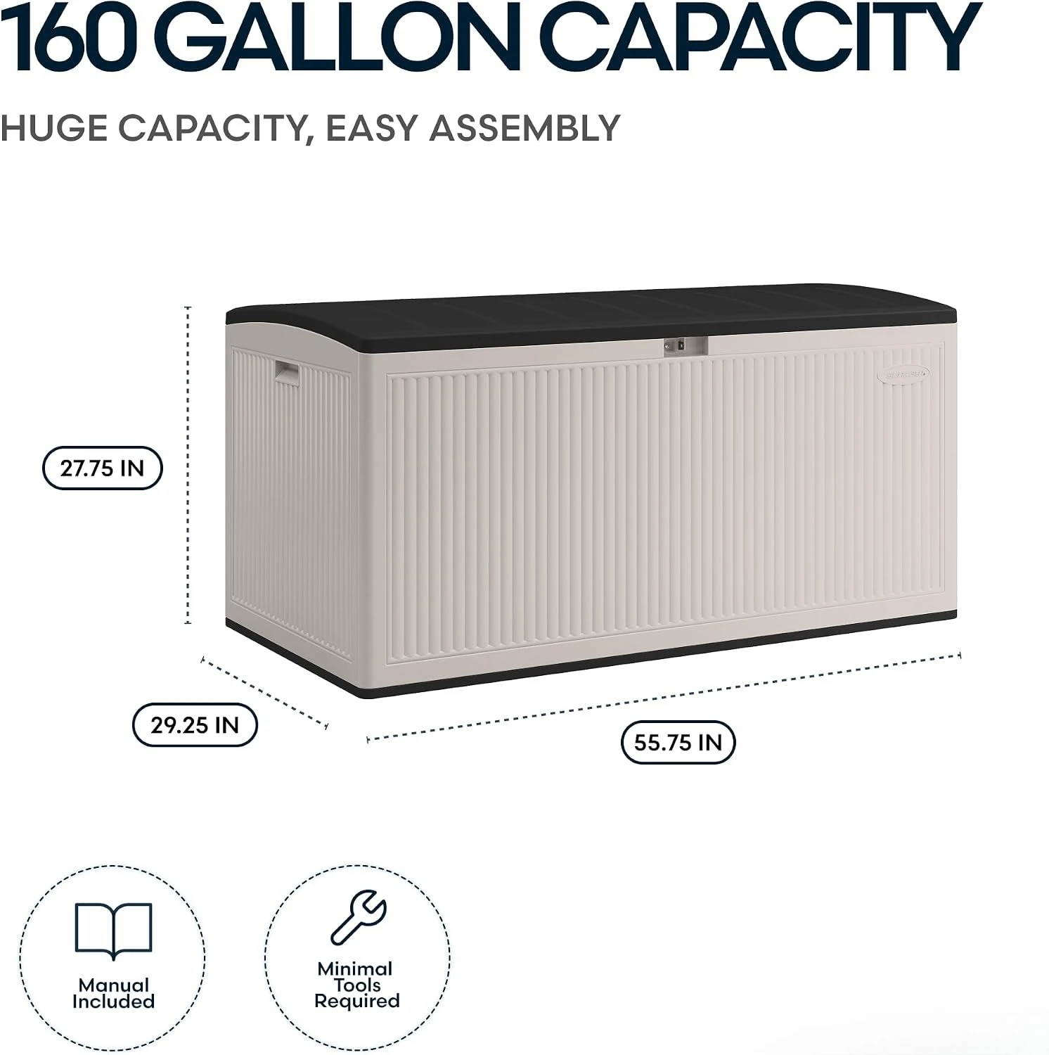 Indoor Outdoor Storage Box 160 Gallon, Large Waterproof Resin Deck Box Organizer Container With Lockable Lid Support, Heavy Duty Weather Resistant Poolside Patio Garden Cushion Bench Cabinet, Gray view 3