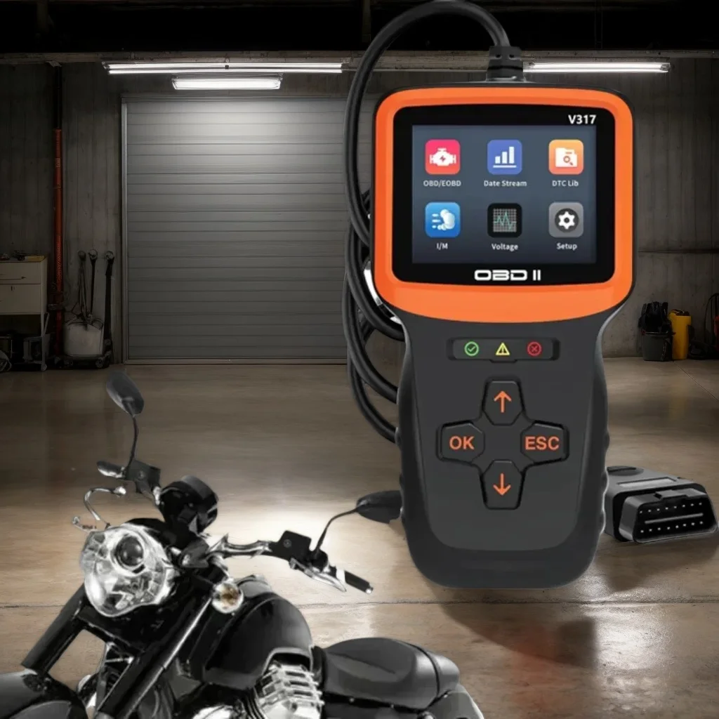 

Motorcycle & Car OBDII Scanner – V317 Tool with 10,000 DTC Library & Real-Time Data for 1996–2024 Vehicles