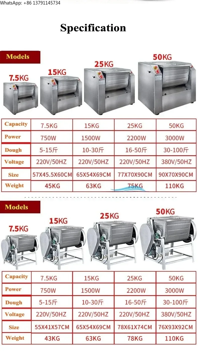 Commercial Dough Mixer Machine 10kg-100kg Italian Style 20kg 25kg 50kg Spiral Knead Flour Bread Maker with Round/Flat Knife