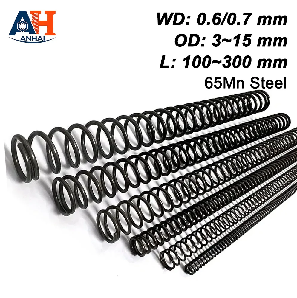 65Mn Spring Steel Spiral Coil Rotor Compression Spring, Wire Dia 0.6/0.7mm Outer Dia 3-15 mm Length 100-300mm