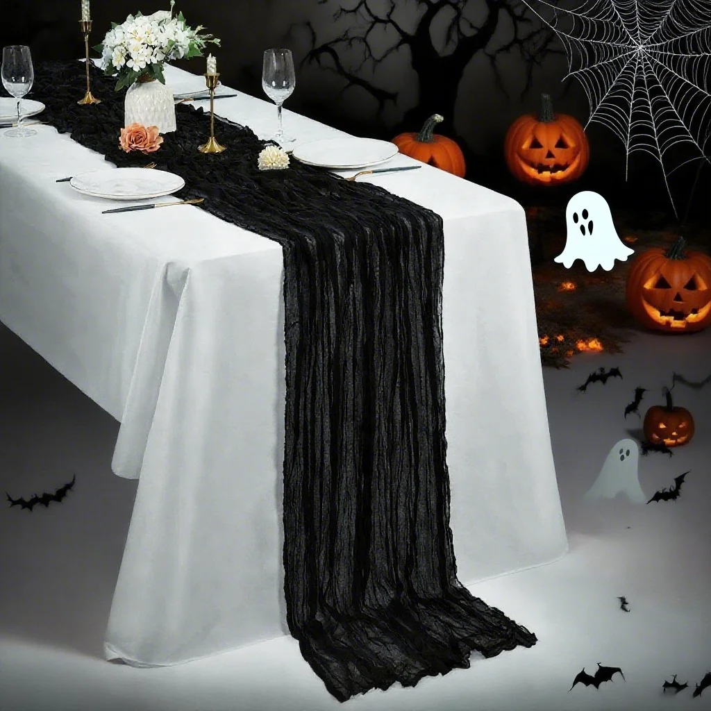 

Hallowen Table Decor Cheesecloth Table Runners Gauze Table Runner Rustic Table Runner for Wedding Party Thanksgiving Christmas