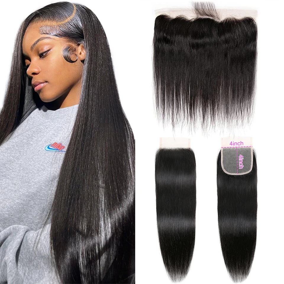 4x4 Transparent Lace Closure 13x4 Lace Frontal Only Straight Lace Frontal Natural Color Brazilian Remy Human Hair Pre Plucked