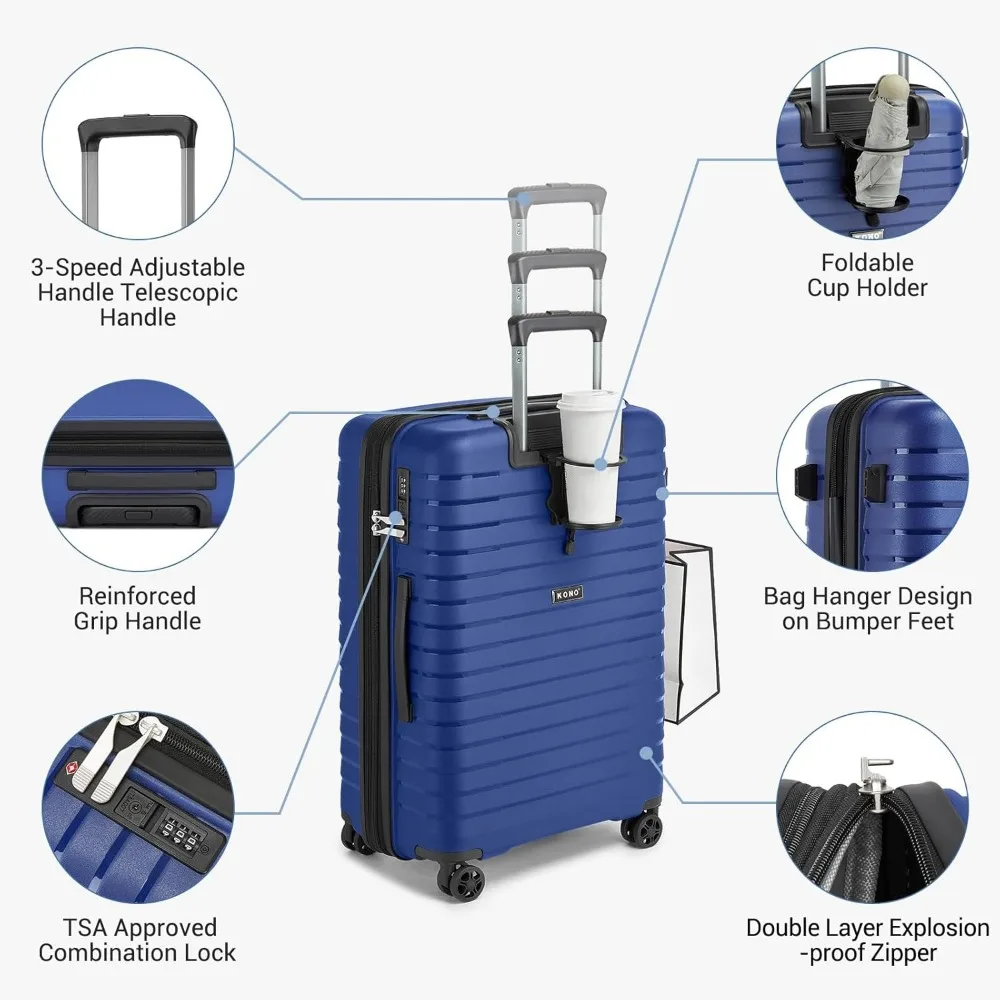 Легкий 20-дюймовый расширяемый спиннер для багажа с прочным твердым корпусом и скрытым держателем для чашки для путешествий