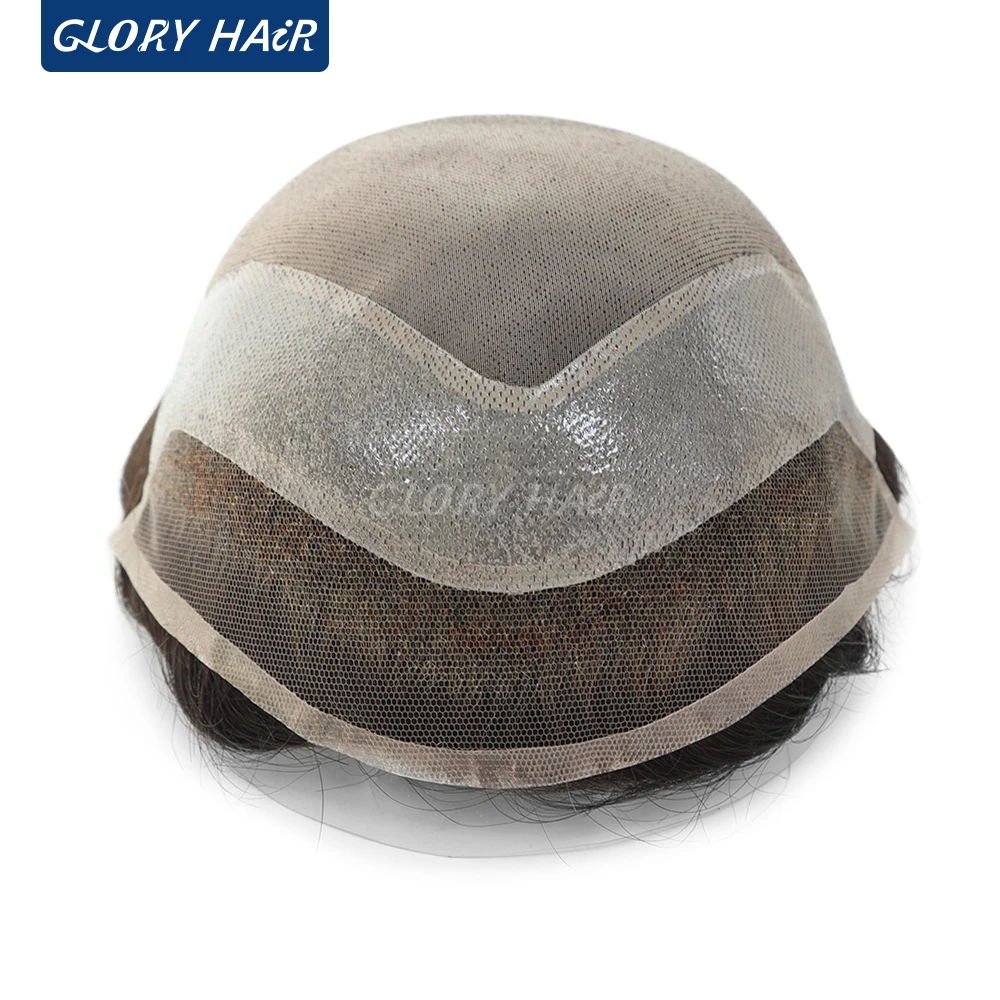 Gloryhair-أحادي الدانتيل الرجال الشعرية الاصطناعية بولي PU الدانتيل الرجال الشعر المستعار نظام الشعر البشري الهندي رجل الباروكات شحن مجاني