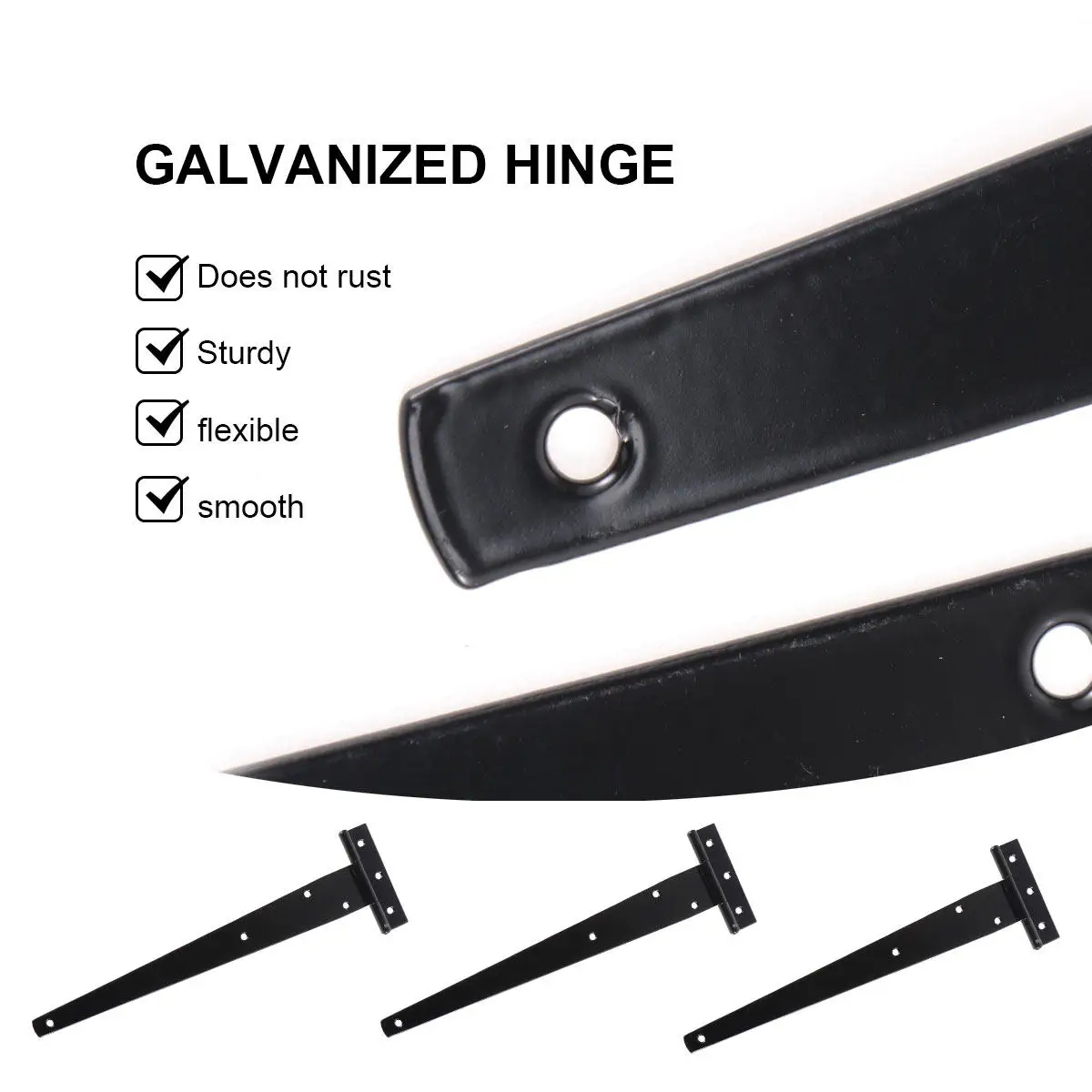 2Pcs T Shape Hinges 12 Inches Rustproof Iron Heavy Duty Door Gate Shed Strap Hinges Black Durable Flexible Oxidation Resistant