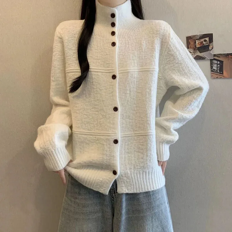 

Women's Autumn And Winter New Semi-Turtle Neck Coat Women's Joker Blouse Loose Joker Soft Solid Color Simple Sweater Soft Coat