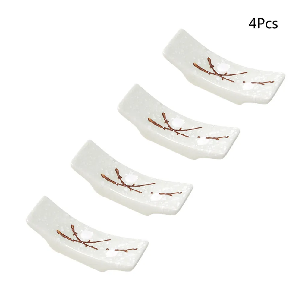 4Pcs Chopstick Rest Holder Ceramic Material Plum Blossom Print Stylish Table Accessory for Kitchen Home Party Wedding Gift