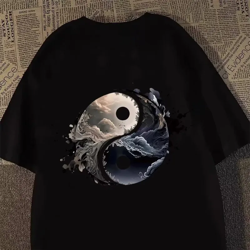 New Chinese Fashion Men's Taiji Pattern Large Size Men's Short Sleeve Breathable T-shirt