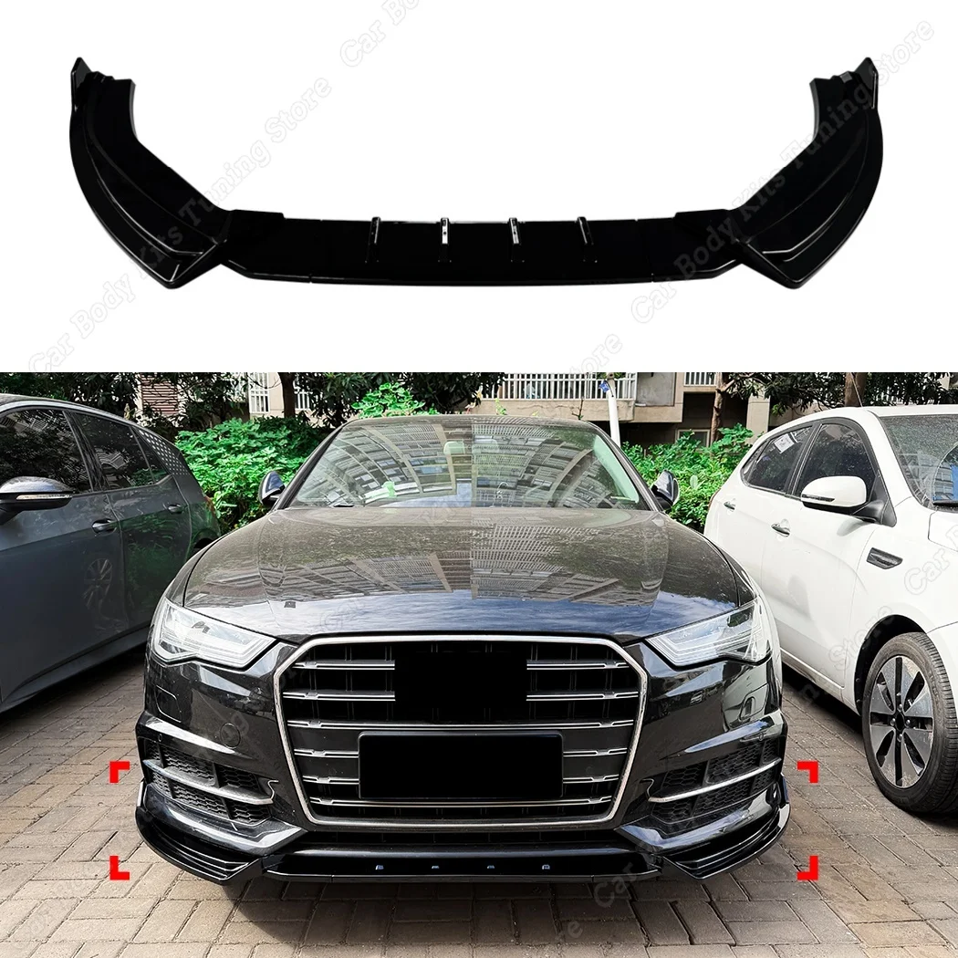 Glänzend schwarzer ABS-Frontspoiler für Audi A6 S-Line S6 C7 Facelift Limousine/Avant 2016 2017 2018 – Exterieur-Upgrade-Styling