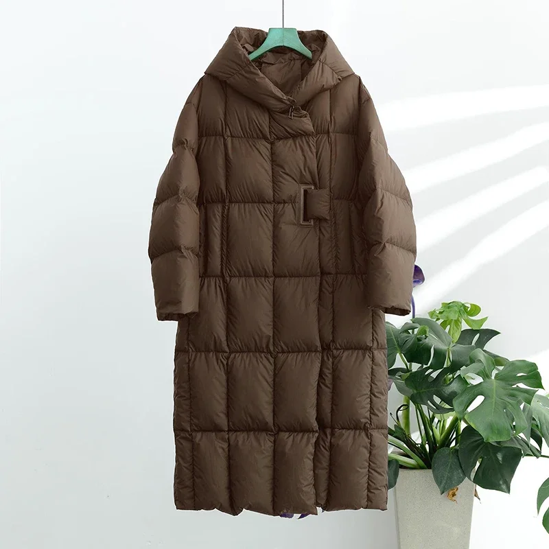 المرأة طويلة الأبيض بطة أسفل سترة شتاء دافئ سميكة طويلة معطف منتفخ أبلى معطف الصلبة عادية فضفاض طول الركبة معطف #5