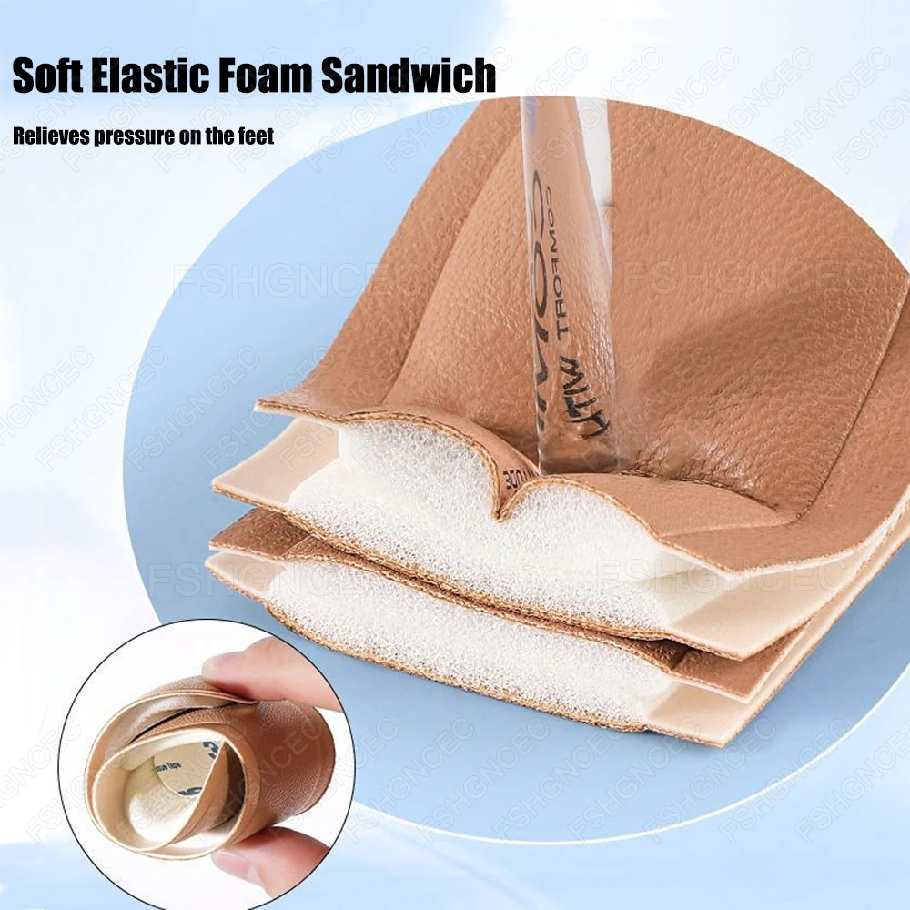 Leather Insoles for Women High-heel Self-adhesive Insole for Sandals Anti-slip Shock-absorbing Soft Shoe Pads Adhesive Stickers