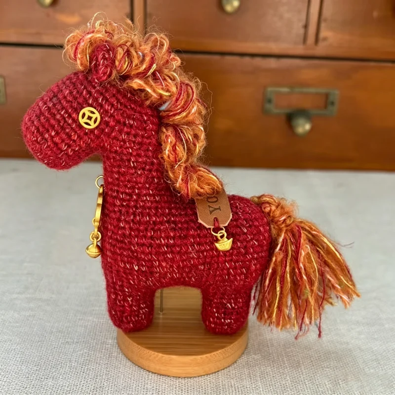 

Personalized Red Crochet Horse Keychain Custom Name Handmade Amigurumi Knitted Bag Pendant Lucky Charm Gift