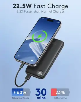 Ultratenká přenosná nabíječka s kapacitou 10 000 mAh s rychlým nabíjením (max. 12 V/4,5 A), vstupem/výstupem USB-C, lehká cestovní powerbanka. 10 nejlepší prodej Powerbanka Miniso 10000 mAh - №6