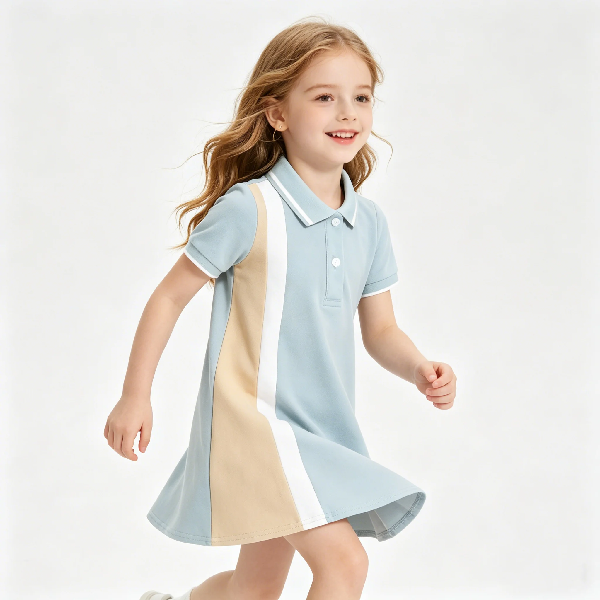 Baby Girls Dress Summer Fall College Style Splicing Sport Collar Polo Short Sleeved Dress Toddler Baby Kids Clothing 1-8Yrs