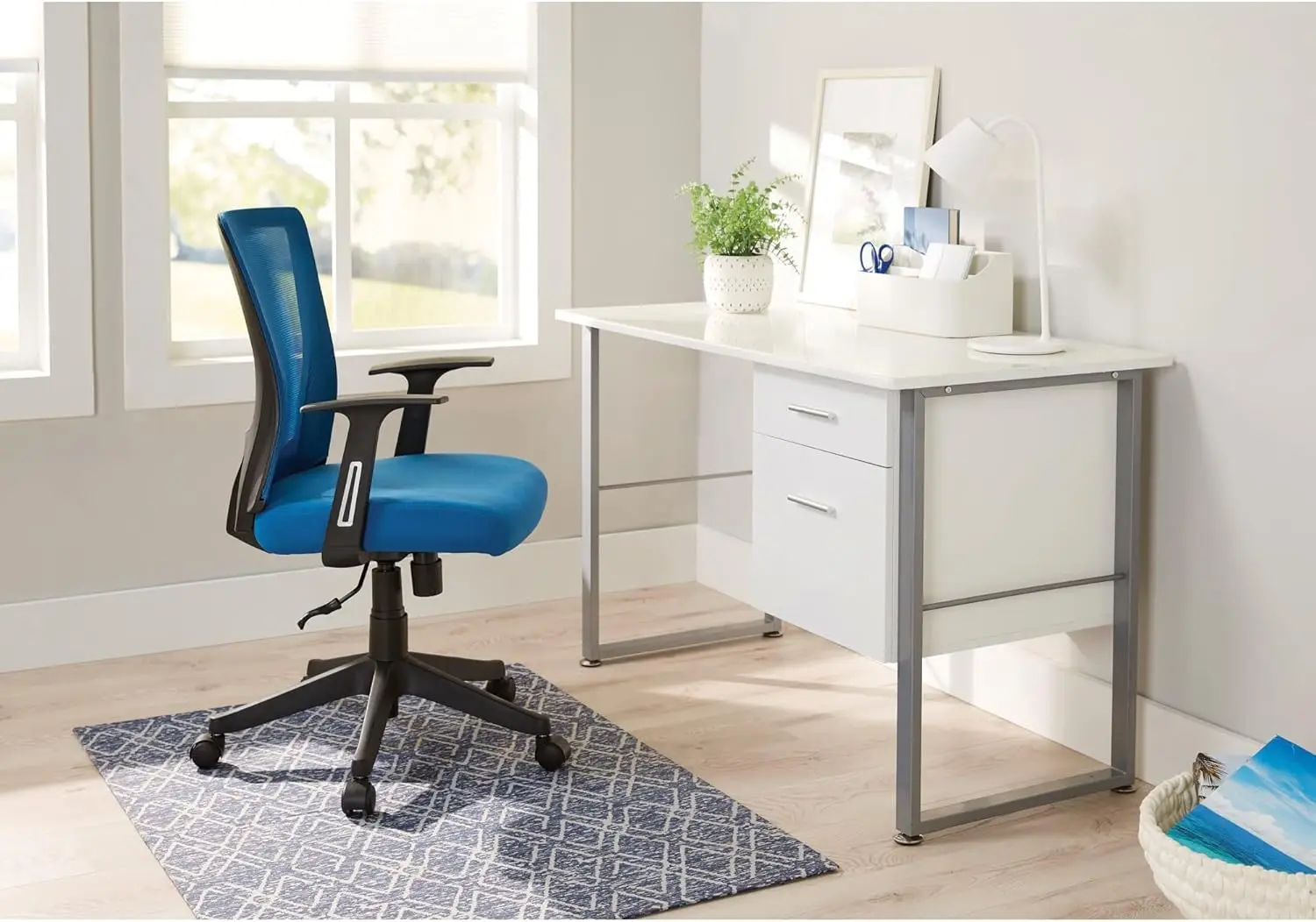 Radley Fabric Mesh Task Chair Rich Blue Adjustable Lumbar Support BIFMA Certified Modern Office Furniture