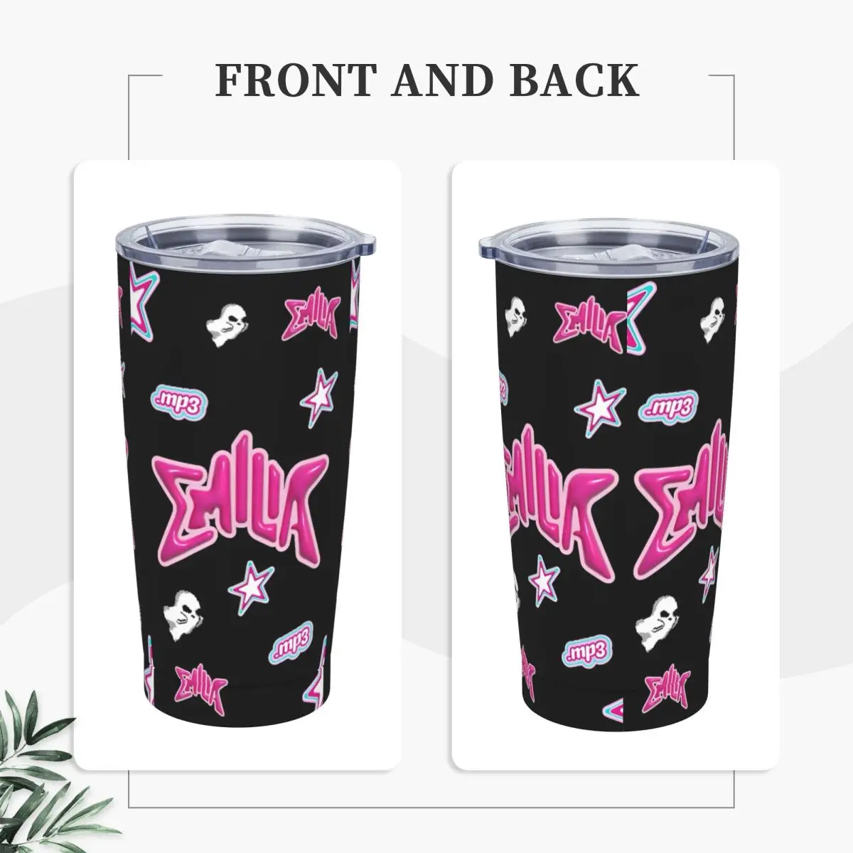 Pink Emilia Mernes Mp3 Stainless Steel Tumbler Music Album Driving Thermal Mug With Straws and Lid Mugs Cup Drinks Water Bottle