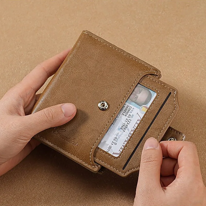 Vintage Bifold Wallet with Clear ID Window, Side Zipper Coin Pocket, Multi Card Slots for Cards Cash Unisex