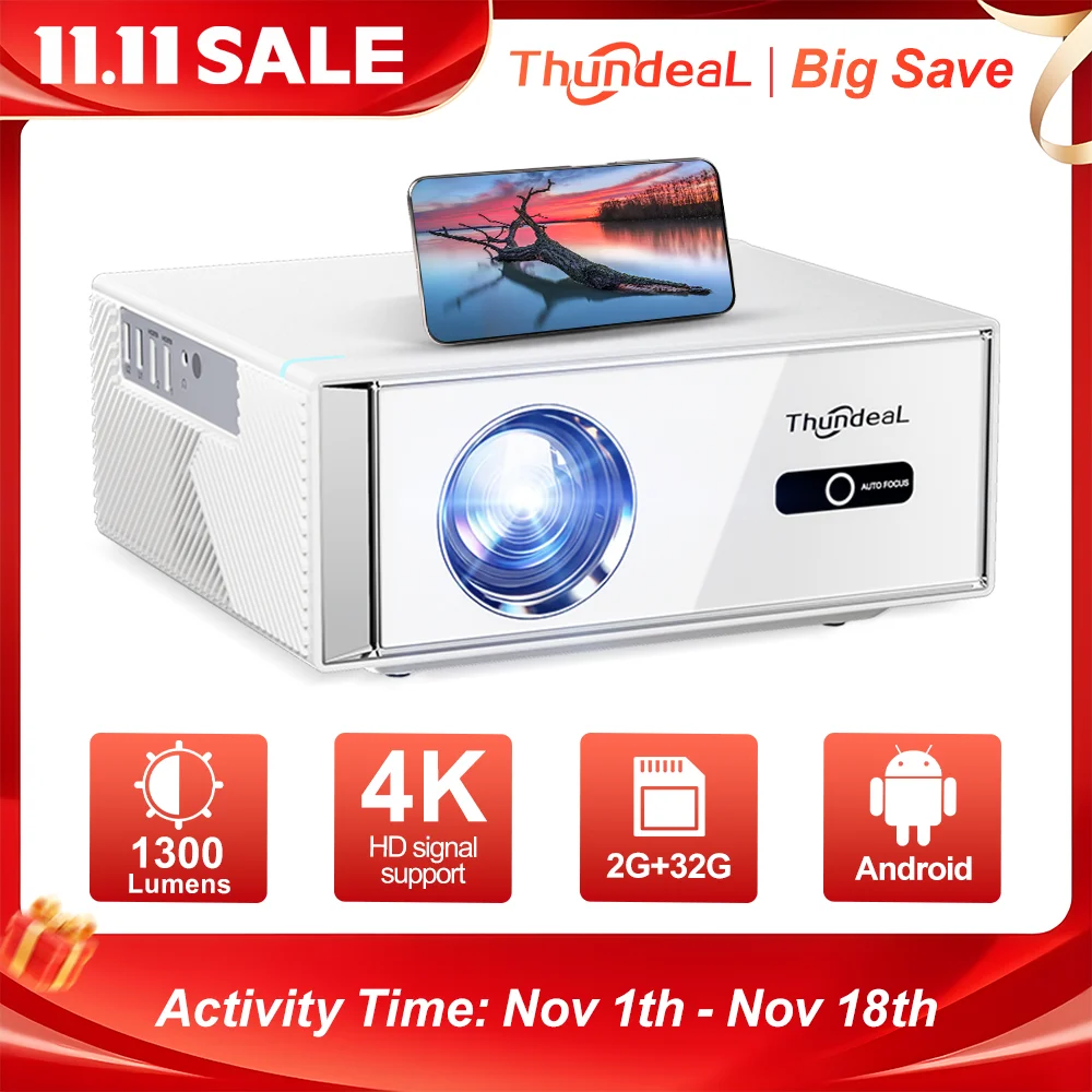 ThundeaL TD95W Android Projector Full HD 1080P WiFi 2K 4K Home Cinema Portable Smart TV Video Movie Meeting Led TD95 Projecter