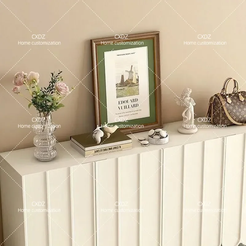 Ultra Thin Shoe Cabinet for Entryway Modern Simple Cream Style Wall Mounted Storage Large Capacity Locker for Home Hallway