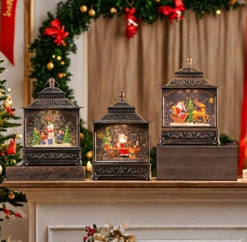 Christmas Snow Globe Lantern Decorative Statue Singing Music Box Countertop Window Cabinet Farmhouse Desktop