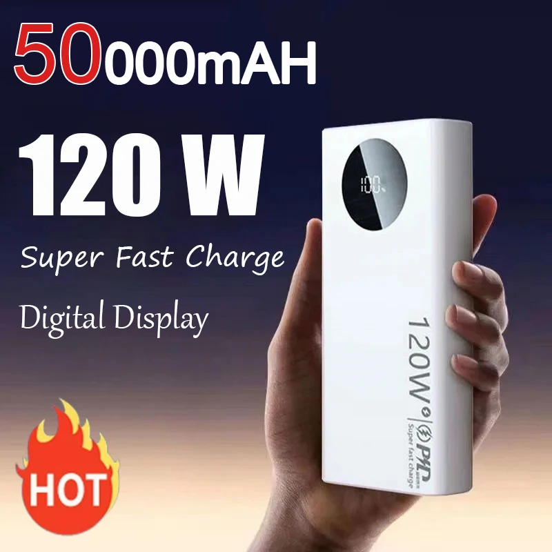 120W 50000mAh High Capacity Power Bank Fast Charging Powerbank Portable Battery Charger For iPhone Samsung Huawei 2024 New