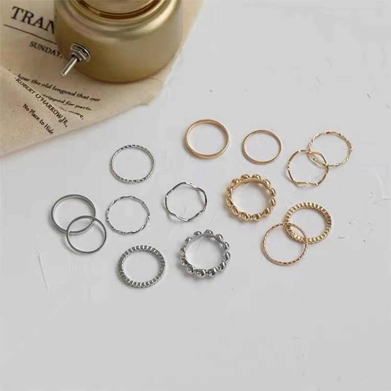 Conjunto de anel circular prime de liga simples, 8 tamanhos, corrente de dedo, joias de casamento, anneaux para homens, mulheres, anel estético gótico
