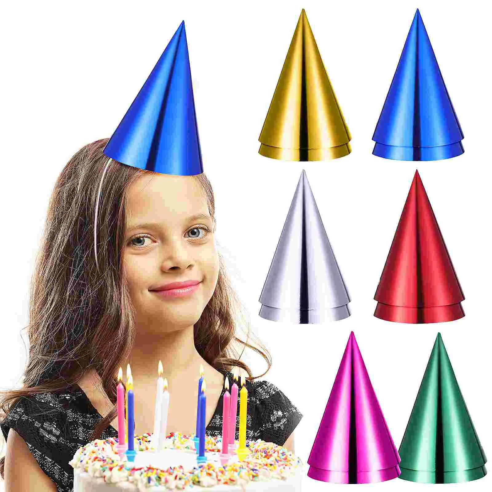 12 Pcs Colorful Birthday Cap Aluminum Foil Paper Hats Decorative Party Decorations Celebration Headwear Fiesta Carnival Wedding