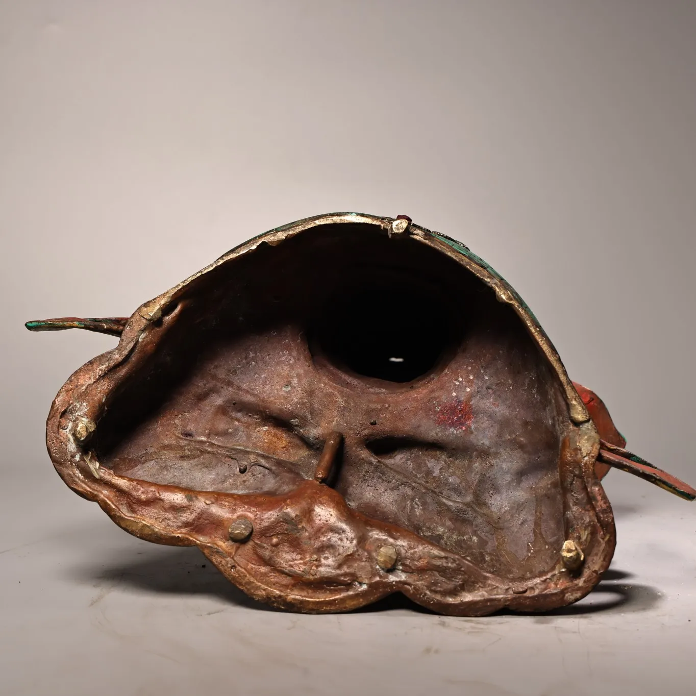 

19"Nepalese folk Old Bronze Outline in gold Painted Mosaic Gem Turquoise Vajrasattva Sitting Buddha Worship Hall