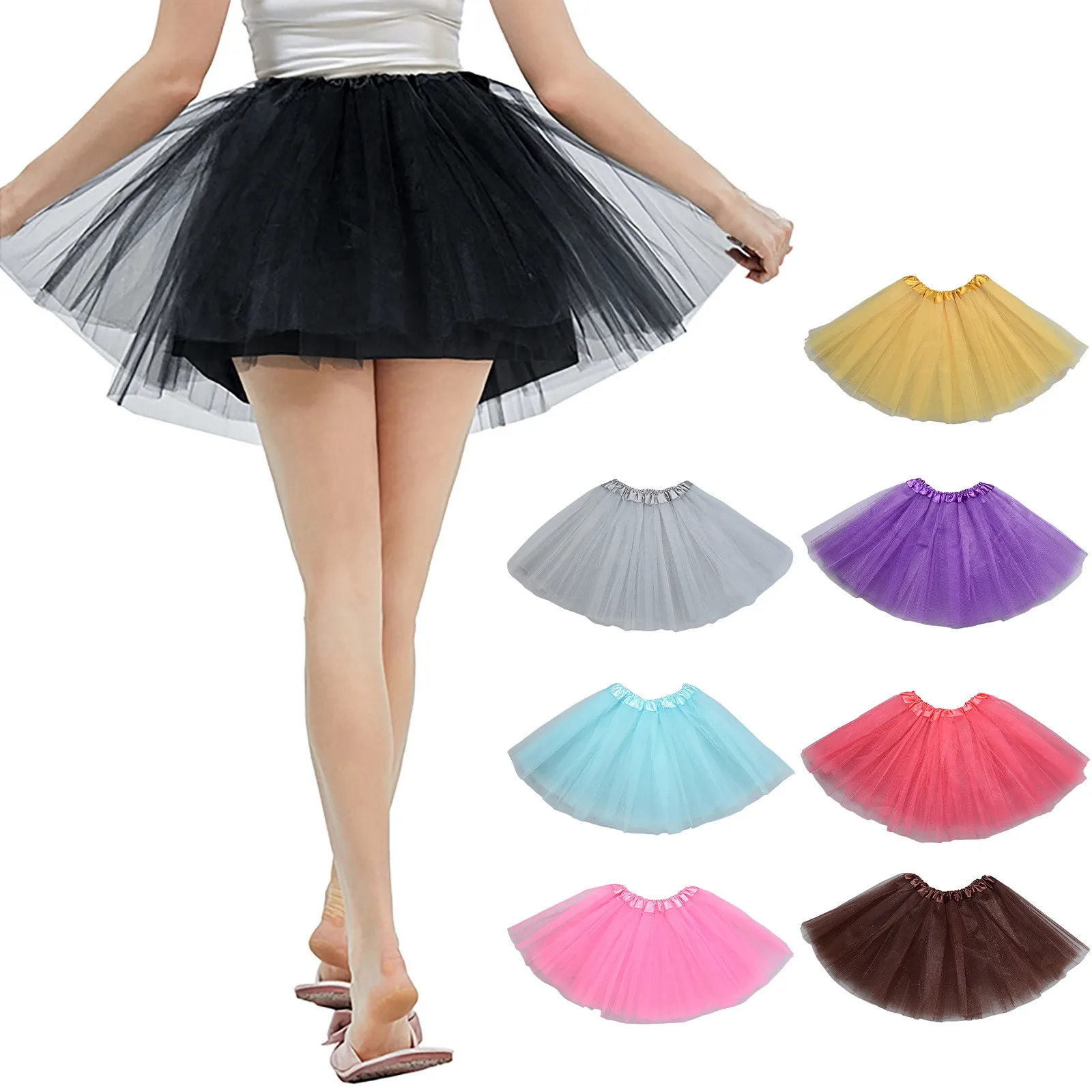 Women\'S Candy Color Multicolor Skirt Support Half Body Puff Petticoat Colorful Dancing Party Tulle Tutu Skirt Adult Casual Dress