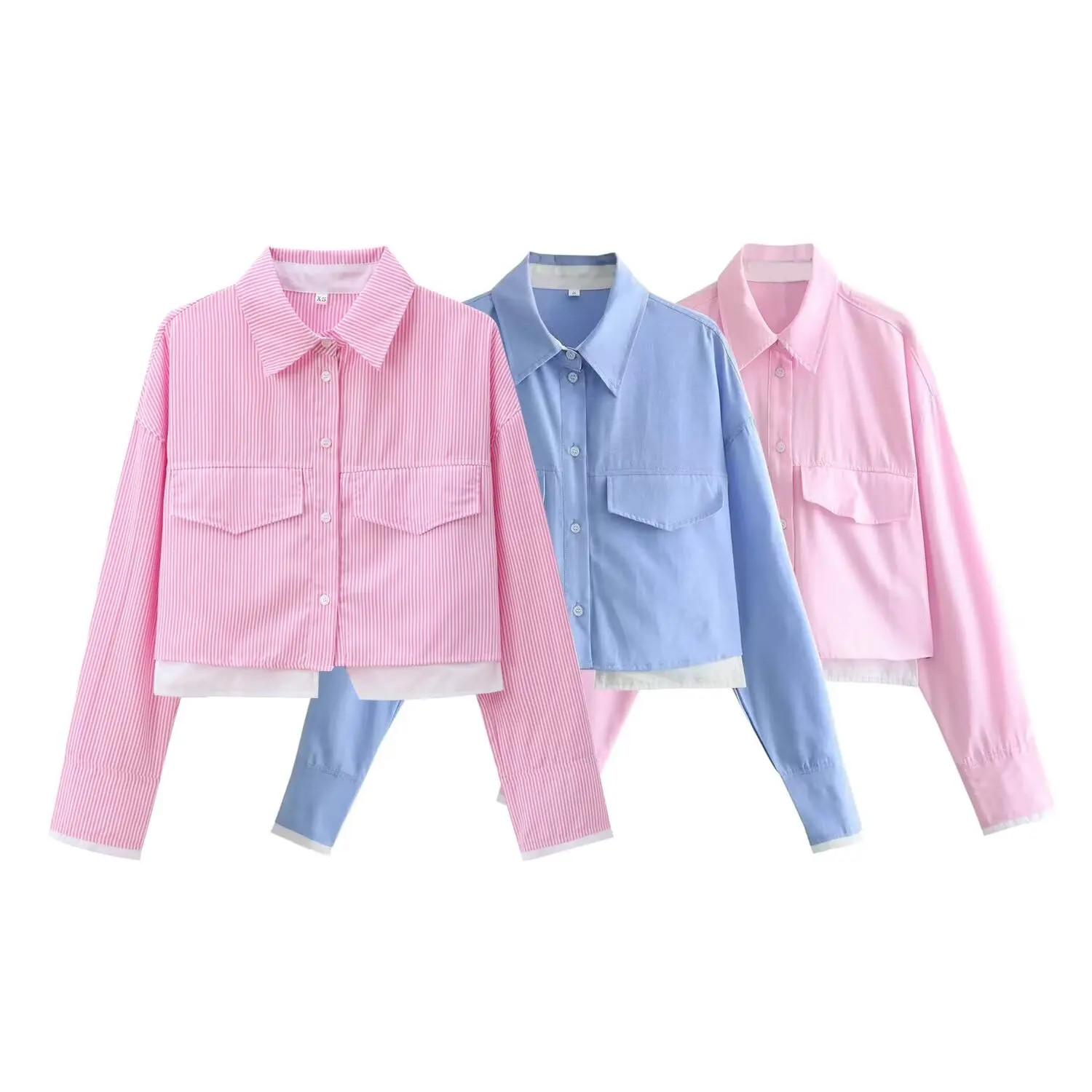 Blusa corta a rayas estilo Oxford para mujer, camisa de manga larga con botones, estilo Retro, a la moda, 2024