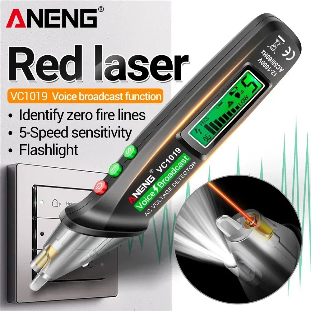 ANENG VC1019 Non-Contact Voltage Tester Pen Voice Broadcast Red Laser Detect 12-1000V Volt Current Pen Electric Test Meter Tools