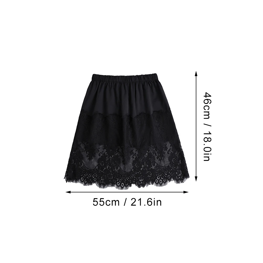 

2 Pcs Women Fake Hemlines Skirts Lightweight Fashionable Black White Layering Shirt Extenders Lace Chiffon Half Length