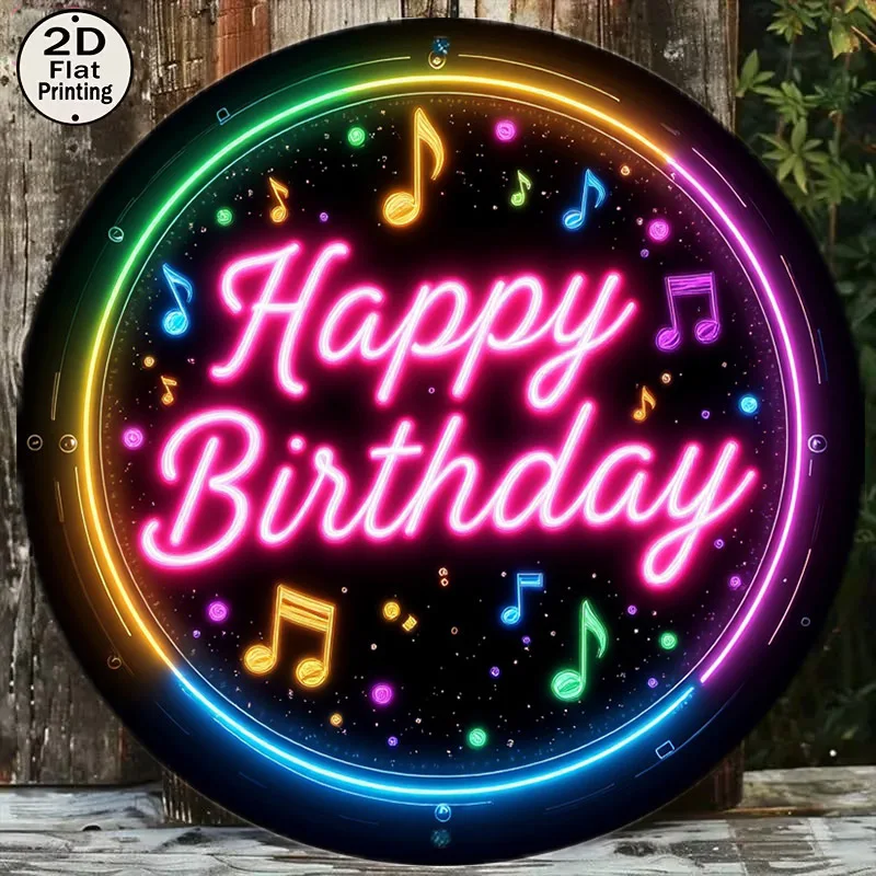 

[2D плоский] 1 шт. 8-дюймовая круглая алюминиевая табличка с дизайном в виде музыкальных нот и надписью «С Днем Рождения» для украшения стен | Праздничные подарки, Декор для входной двери